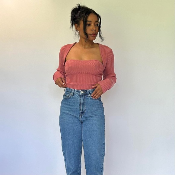 Pink Cropped Knit Two-Piece - Picture 2 of 6